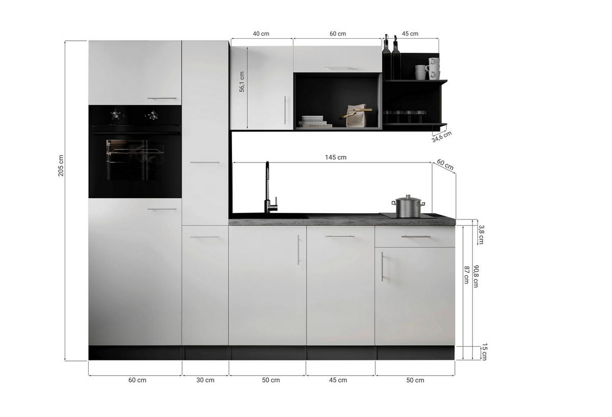Küchenblock Oliver m. Geräten Schwarz - Schwarz/Grau, Trend, Holzwerkstoff/Metall (235cm) - Respekta