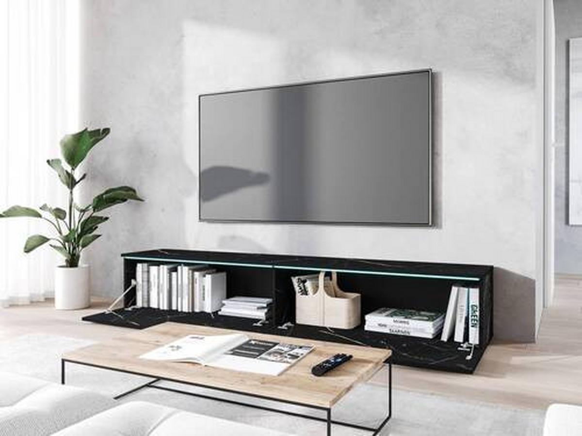 Lowboard ca. 180x30 cm mit LED Stein Optik - Graphitfarben/Grau, Basics, Holzwerkstoff/Kunststoff (180/30/33cm) - P & B