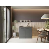 Miniküche Oliver m. Gerät ca. 100cm Grau - Schwarz/Grau, Trend, Holzwerkstoff/Metall (100cm) - Respekta