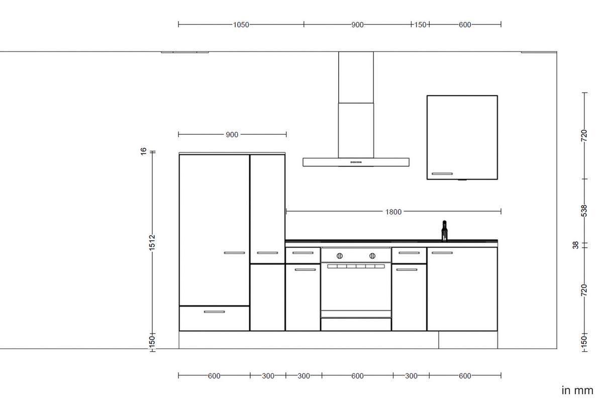 Küchenblock Structura Low m. Geräten Eiche dunkel - Eiche dunkel/Eichefarben, MODERN, Holzwerkstoff/Metall (270cm) - Nobilia