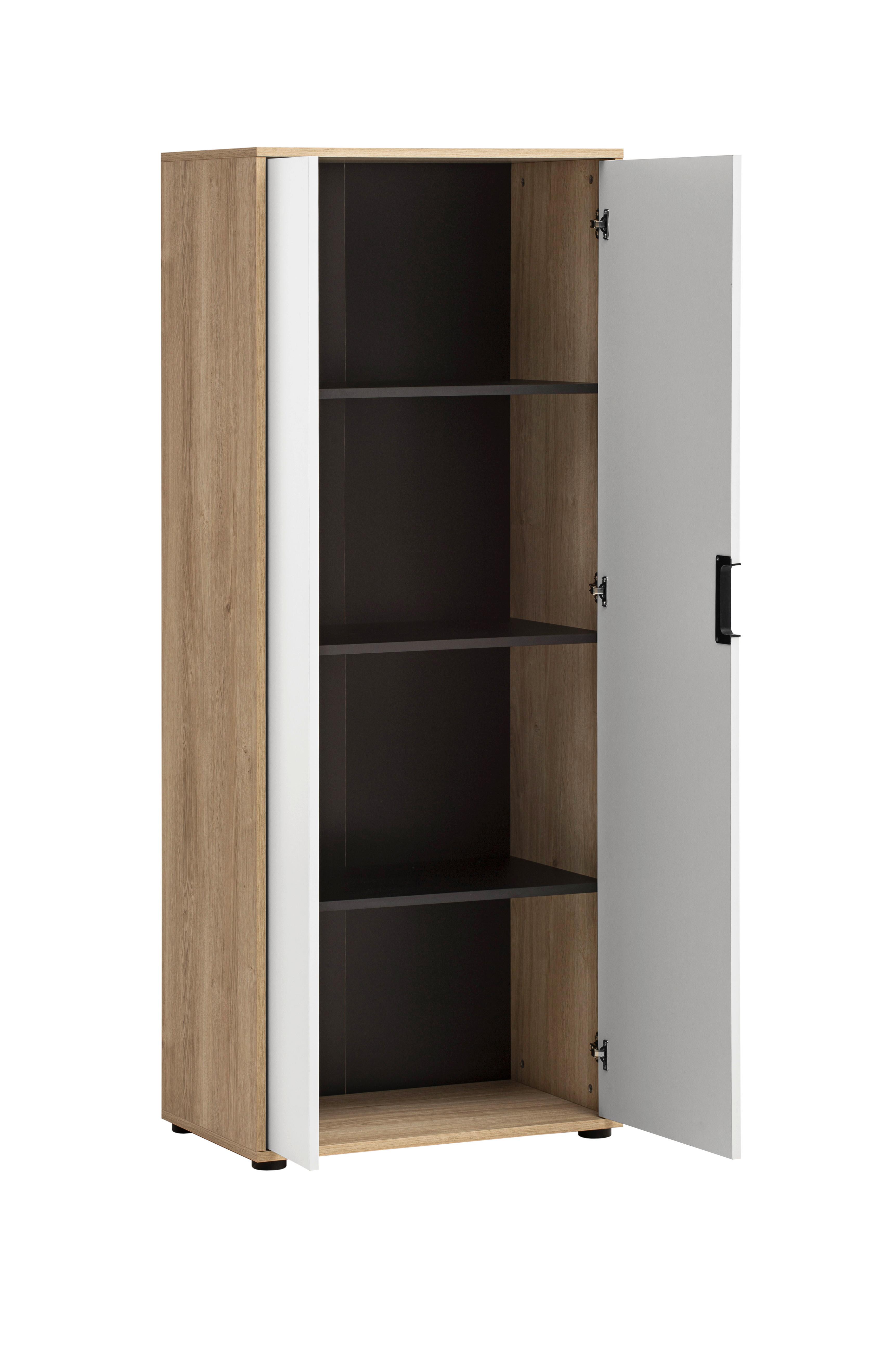 Aktenschrank Emmik Weiß/Eichefarben - Eichefarben/Schwarz, MODERN, Holzwerkstoff (65,1/163,6/41cm) - MID.YOU