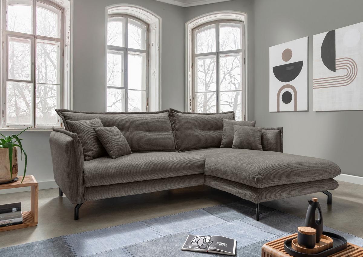 Ecksofa Lava ca. 255x180 cm Graubraun - Graubraun/Schwarz, Design, Textil/Metall (255/180cm) - Livetastic
