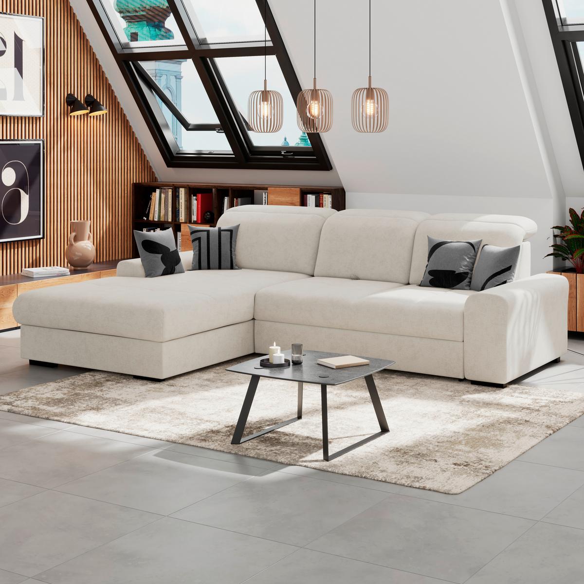 Kutna Garnitura Malaga - crna/boje bjelokosti, Konvencionalno, tekstil/drvo (203/286cm) - Ondega