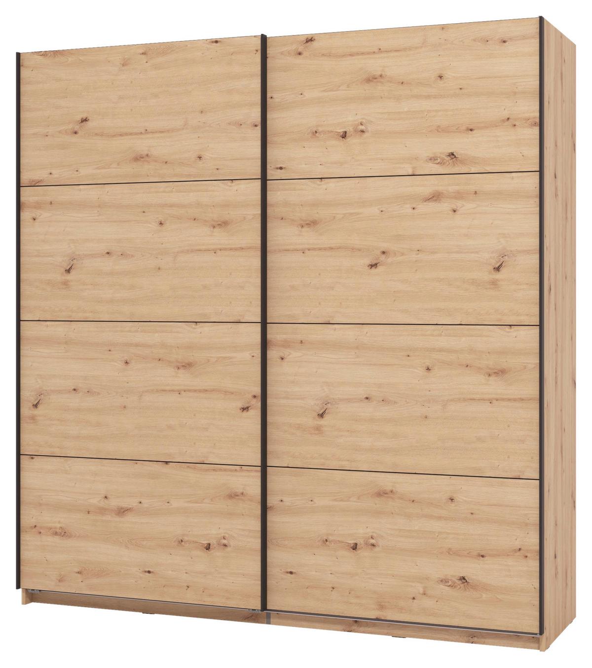 Schwebetürenschrank Gard 200 in Eiche Artisan - Schwarz/Eiche Artisan, KONVENTIONELL, Holzwerkstoff/Metall (195/217/61cm) - Mömax