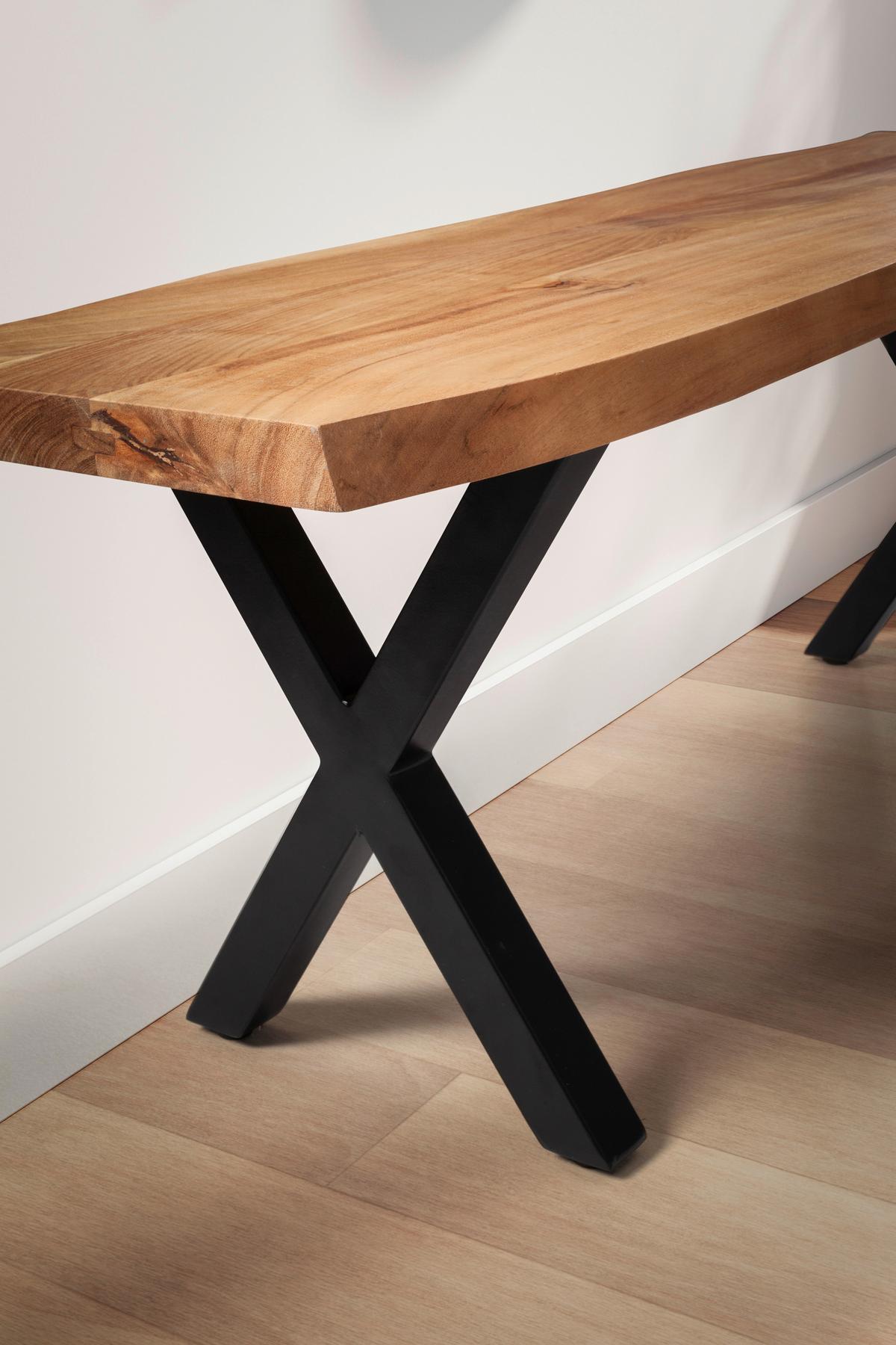 GARDEROBENBANK GARDEROBENBANK - Hellbraun/Schwarz, Design, Holz/Metall (120/40/45,5cm) - MID.YOU