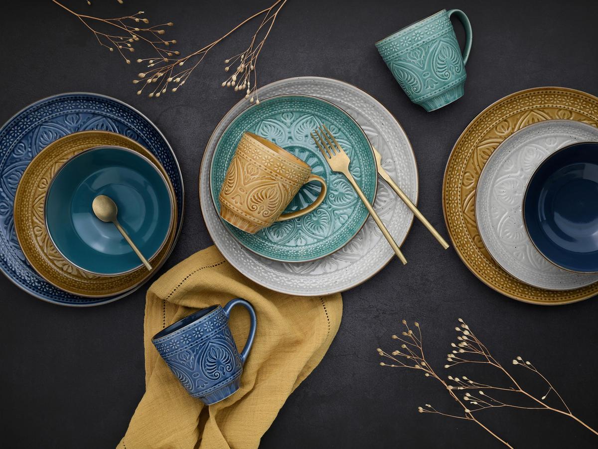 Kombiservice Samarkand, 16-teilig - Smaragdgrün/Gelb, LIFESTYLE, Keramik (33/30/32cm) - Creatable
