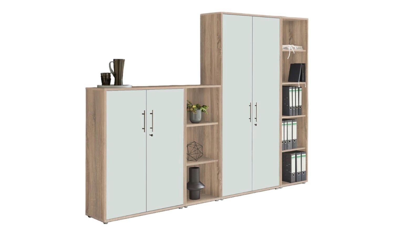 Aktenschrank Office Edition Sw Set 4 Weiß/Sonoma Eiche - Weiß/Sonoma Eiche, MODERN, Holzwerkstoff (257/186/33cm) - MID.YOU