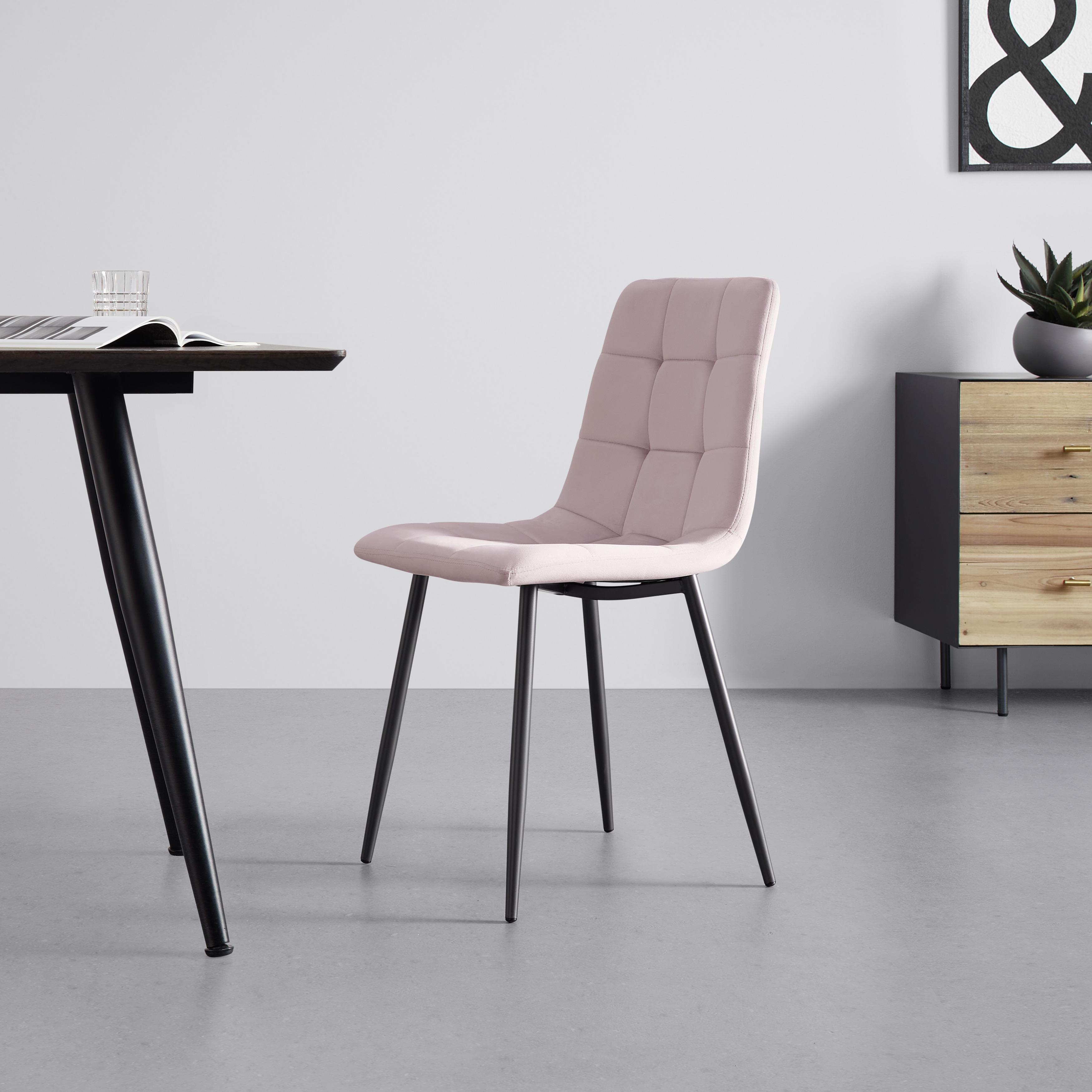 Stuhl "Ria", Samtbezug, rosa, Gepolstert - Schwarz/Rosa, MODERN, Textil/Metall (43,5/87/54cm) - Bessagi Home