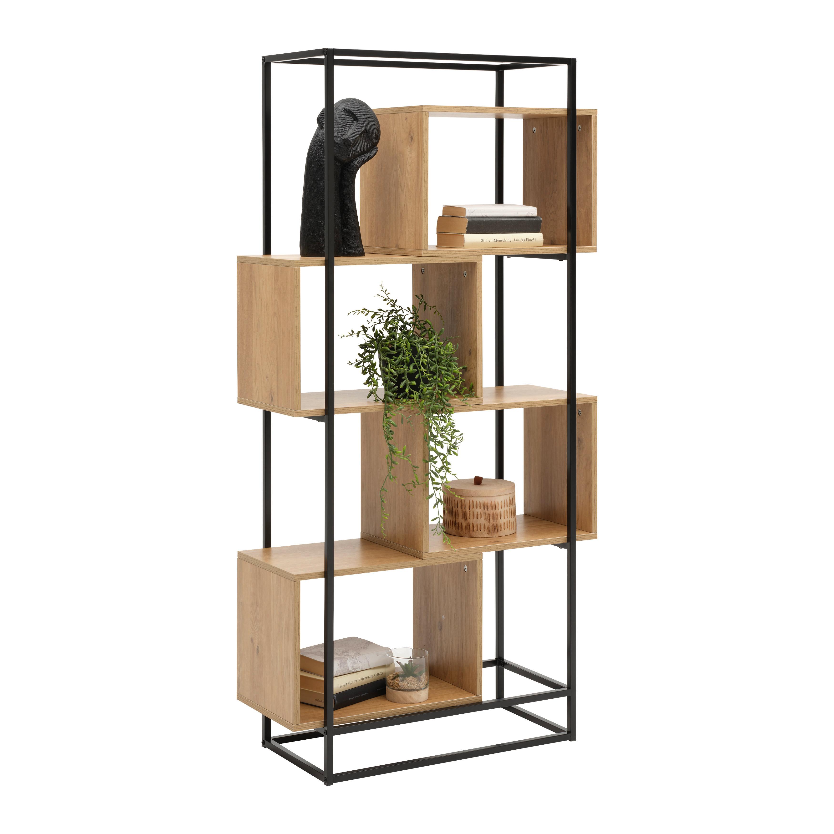 Regal Adrian Naturfarben/Schwarz - Schwarz/Naturfarben, Modern, Holzwerkstoff/Metall (80/160/33,2cm) - Mömax
