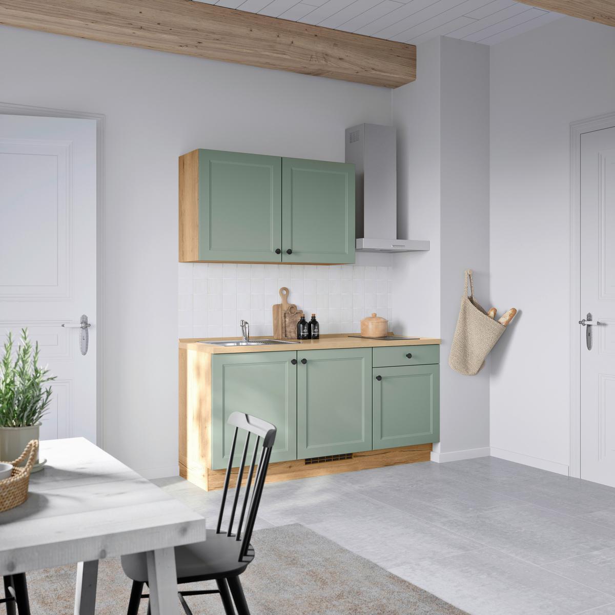 Küchenblock Cascada Low m. Geräten Schilfgrün - Schilfgrün/Eichefarben, MODERN, Holzwerkstoff/Metall (180cm) - Nobilia