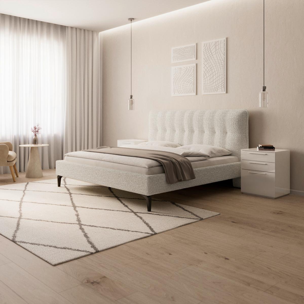 Kárpitozott Ágy Clea - elefántcsont/világosbarna, Modern, faalapú anyag/textil (180/200cm) - Bessagi Home