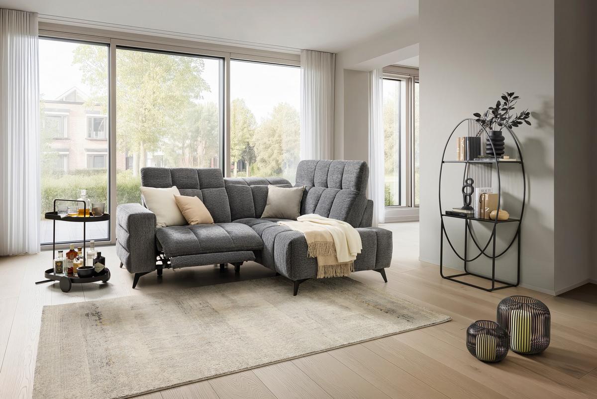 Wohnlandschaft Paris Dunkelgrau - Dunkelgrau/Schwarz, KONVENTIONELL, Holz/Textil (215/85/182cm) - Mömax