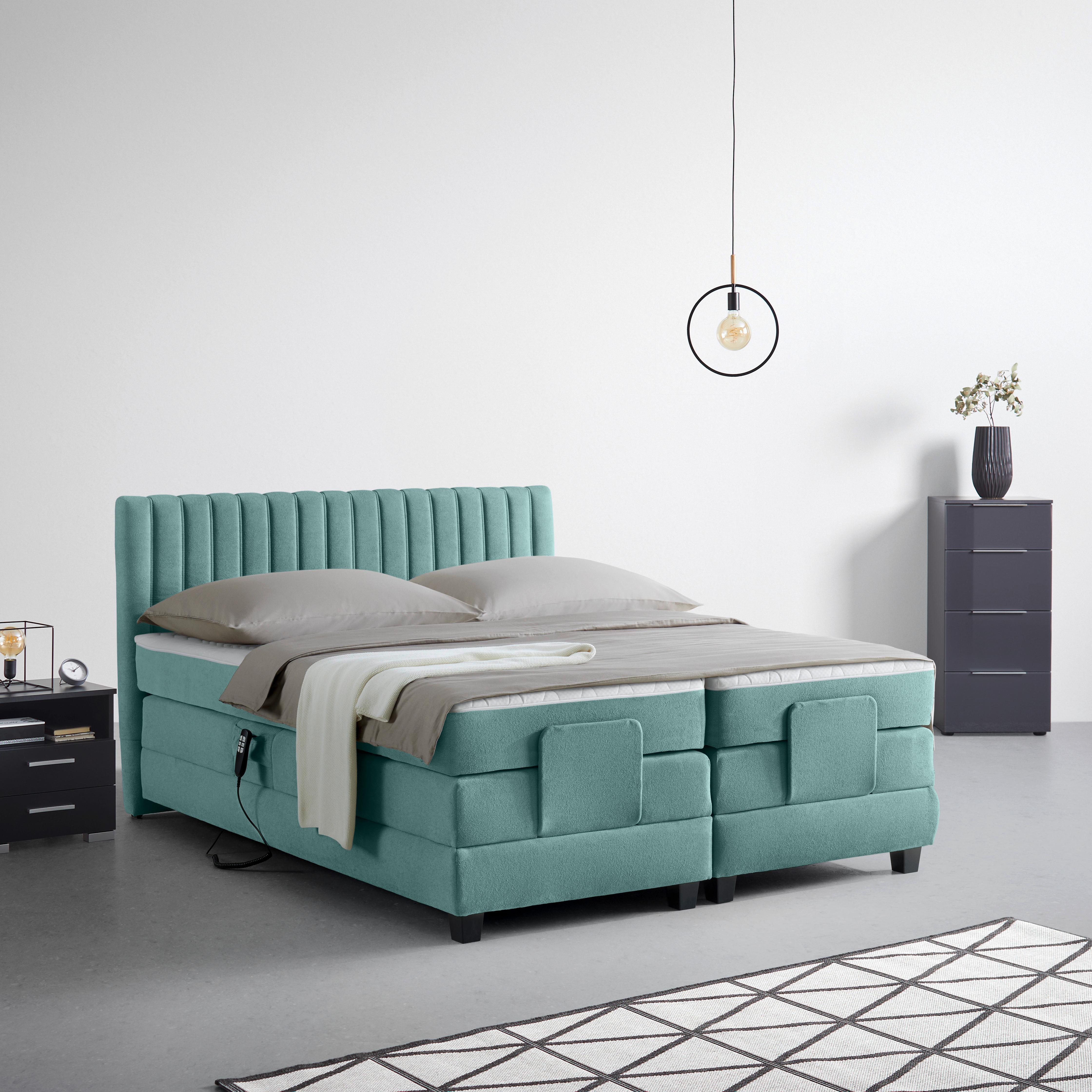 Boxspringbett Dixon Türkis ca. 160x200cm - Türkis/Schwarz, Konventionell, Holz/Holzwerkstoff (160/200cm) - Premium Living