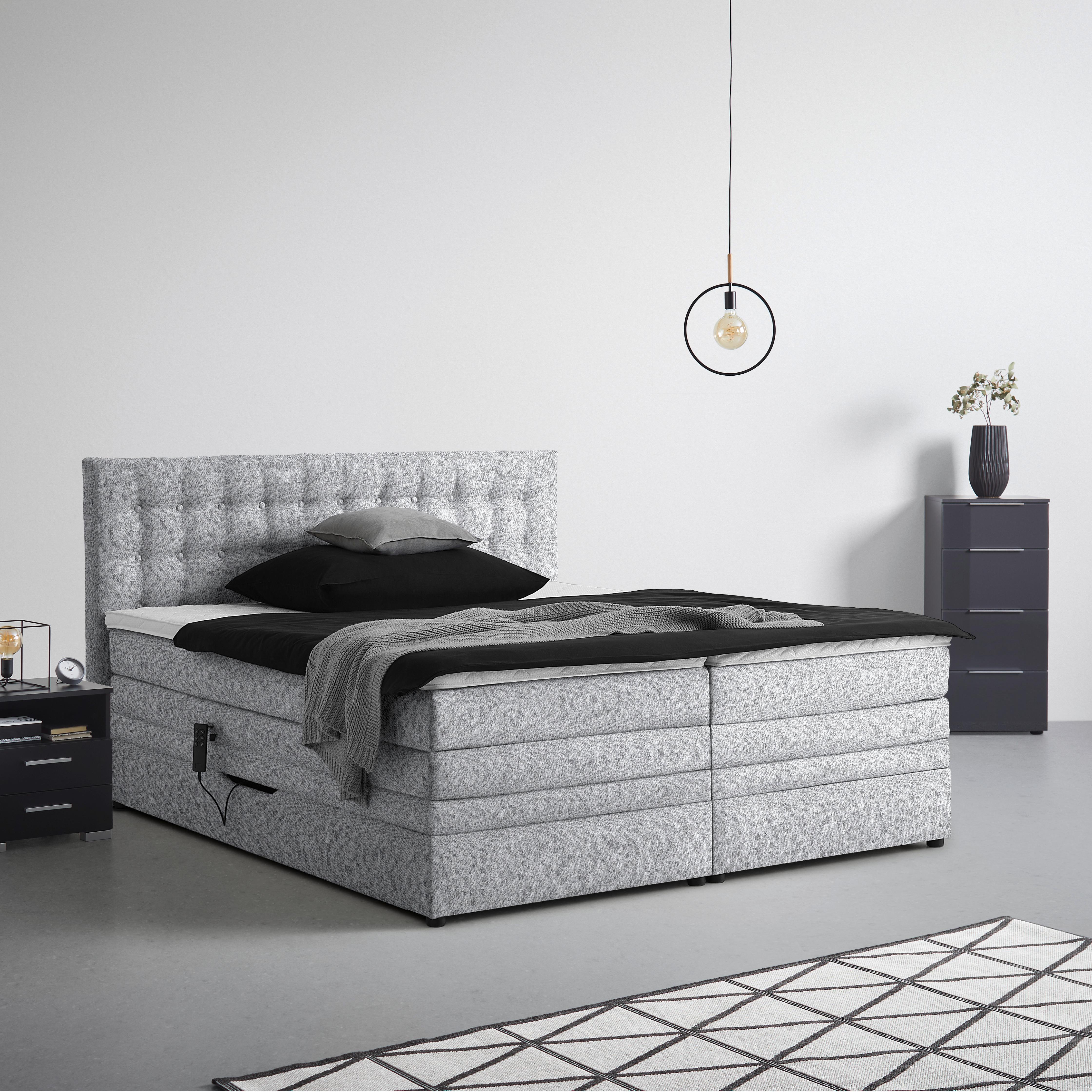 Boxspringbett Luzern Grau ca. 180x200cm - Schwarz/Grau, KONVENTIONELL, Kunststoff/Textil (180/200cm) - Premium Living