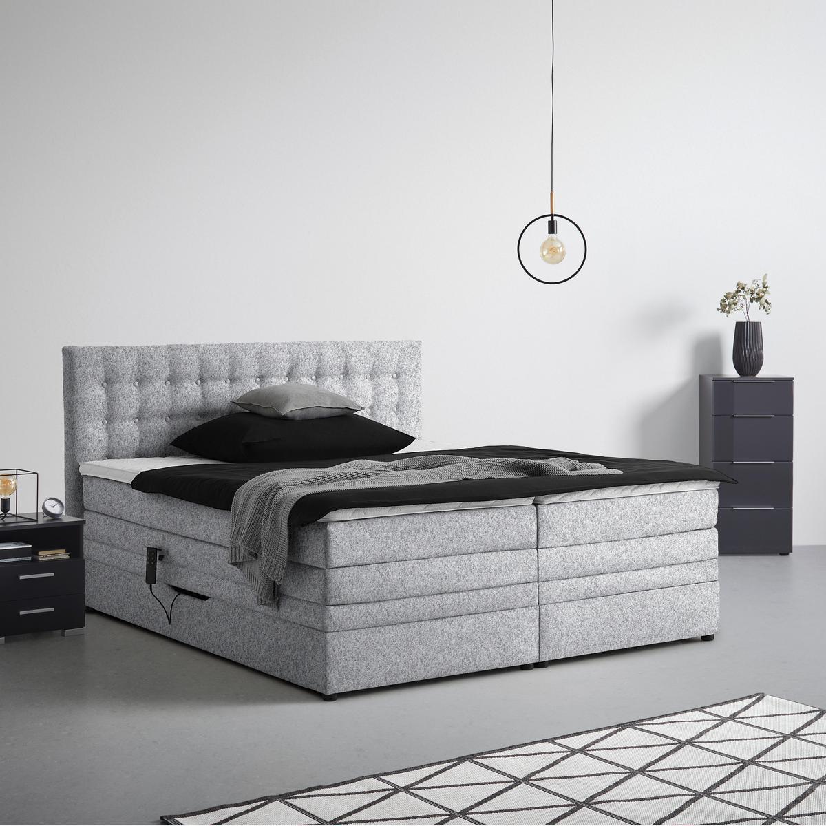 Boxspringbett Luzern Grau ca. 160x200cm - Schwarz/Grau, KONVENTIONELL, Kunststoff/Textil (160/200cm) - Premium Living