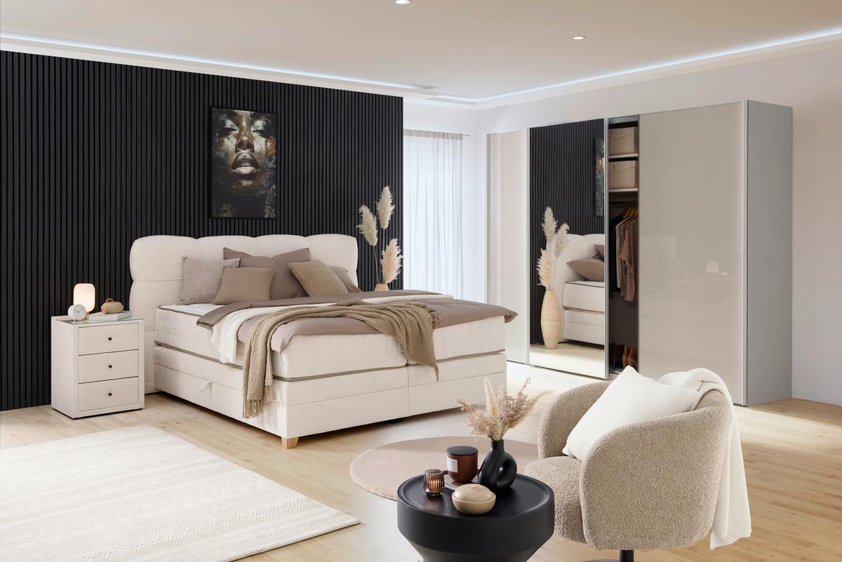 Boxspringbett Bianco Beige ca. 160x200cm - Beige, KONVENTIONELL, Holz/Holzwerkstoff (160/200cm) - Premium Living