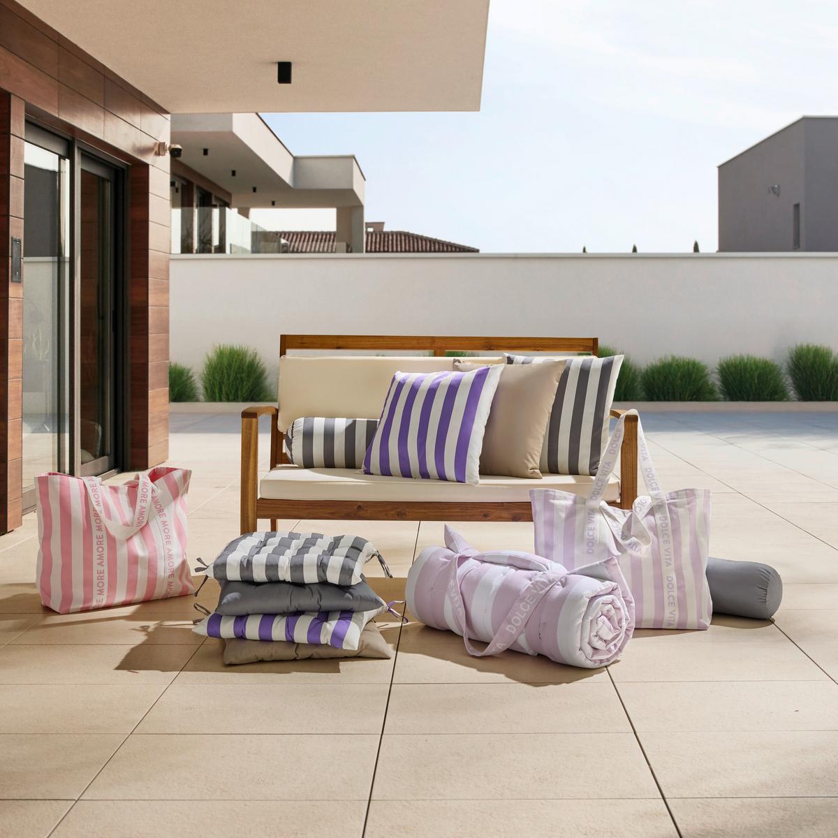 Outdoor-Kissen Amore Streif Grau/Weiß ca. 45x45cm - Weiß/Grau, Textil (45/45cm) - Mömax