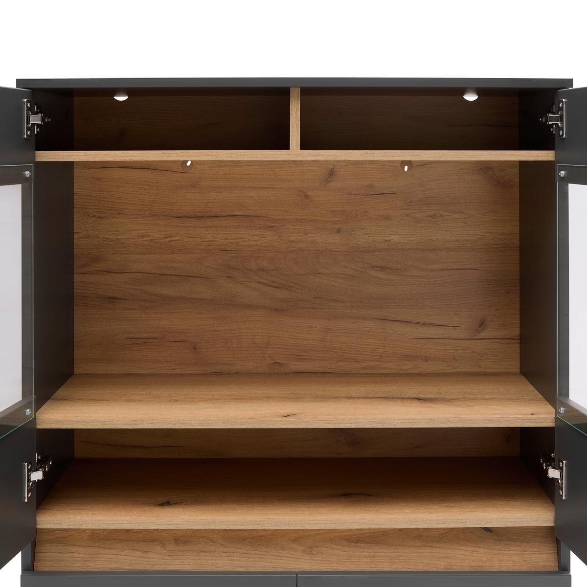 Highboard Samu Anthrazit/Eichefarben - Eichefarben/Anthrazit, MODERN, Glas/Holzwerkstoff (90,2/140/35cm) - Mömax