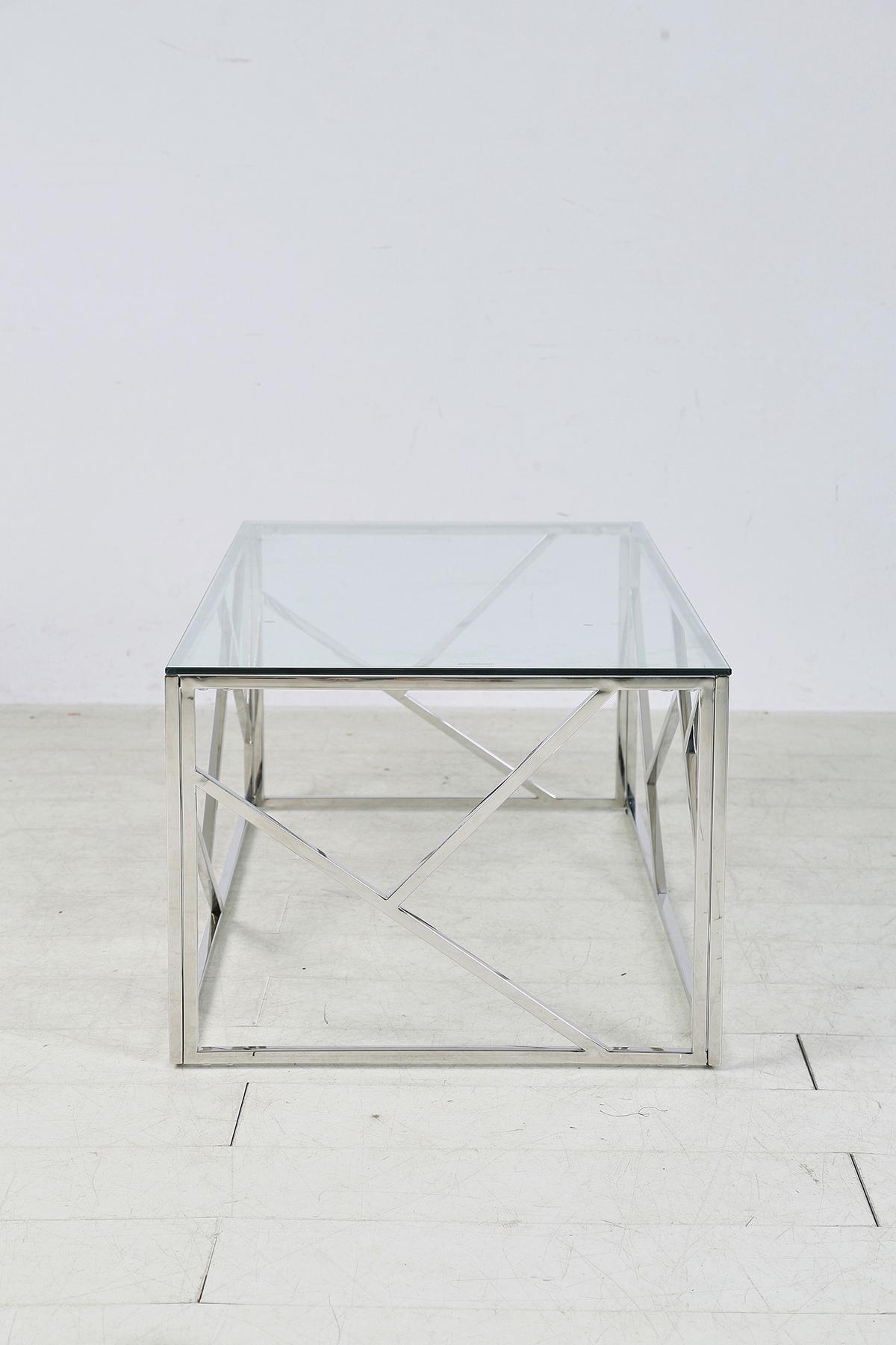 Klubska Miza Steel, Srebrna - srebrne barve/prozorno, Design, kovina/steklo (120/60/45cm) - Livetastic