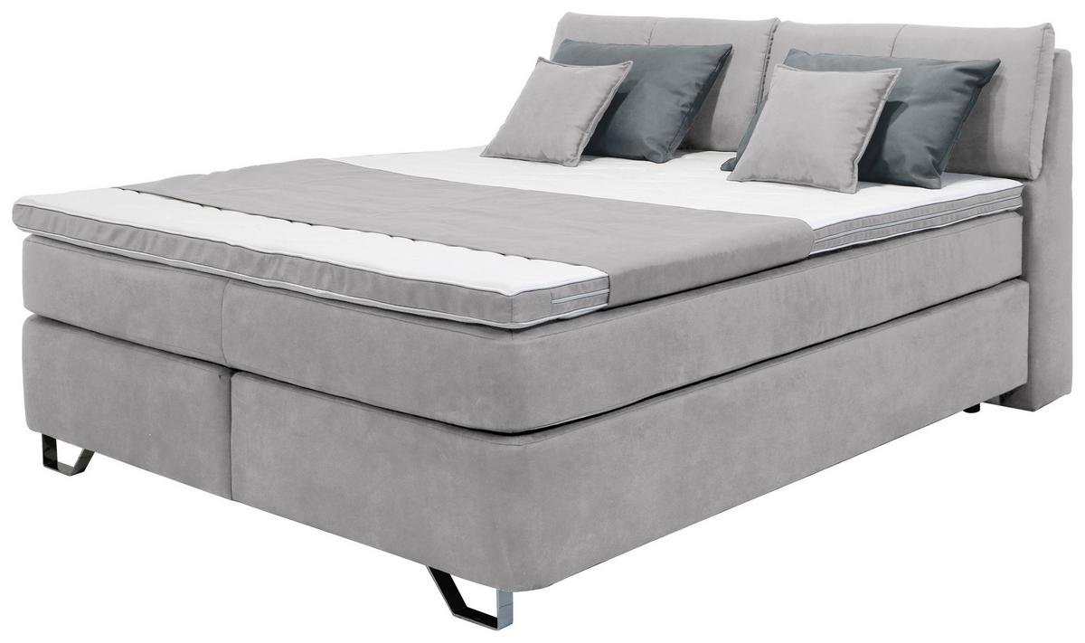 Boxspringbett Tabea Hellgrau ca. 160x200cm - Hellgrau/Alufarben, KONVENTIONELL, Karton/Naturmaterialien (160/200cm) - Mömax