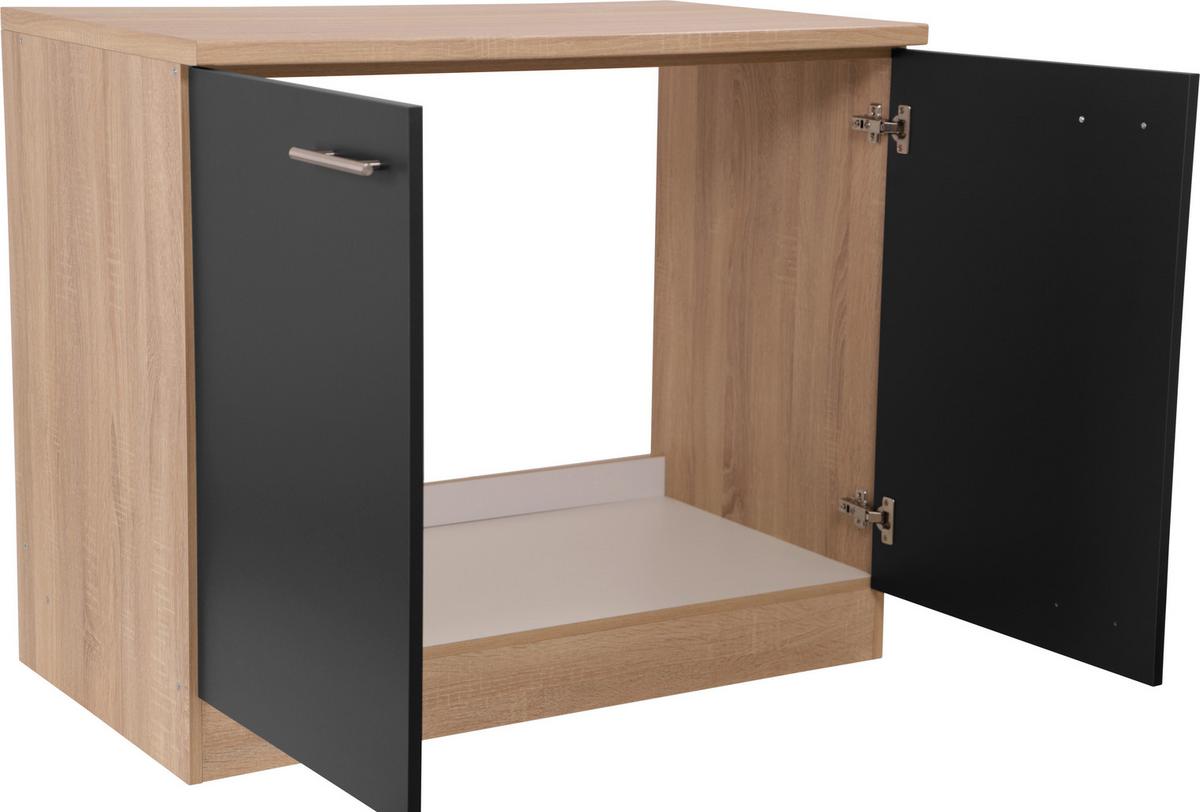 Spodnja Omarica Za Korito Merle, Barva Hrasta, Črna - srebrne barve/črna, Basics, kovina/leseni material (100/84,8/60cm) - Respekta