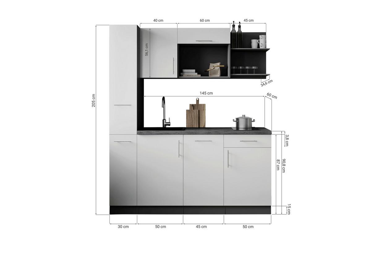 Küchenblock Oliver m. Geräten Schwarz - Schwarz/Grau, Trend, Holzwerkstoff/Metall (175cm) - Respekta