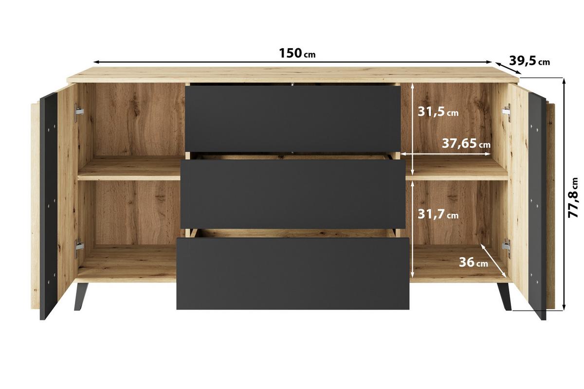 Komoda Helsinki, Bež - črna/bež, Trend, umetna masa/leseni material (150/77,8/39,5cm)