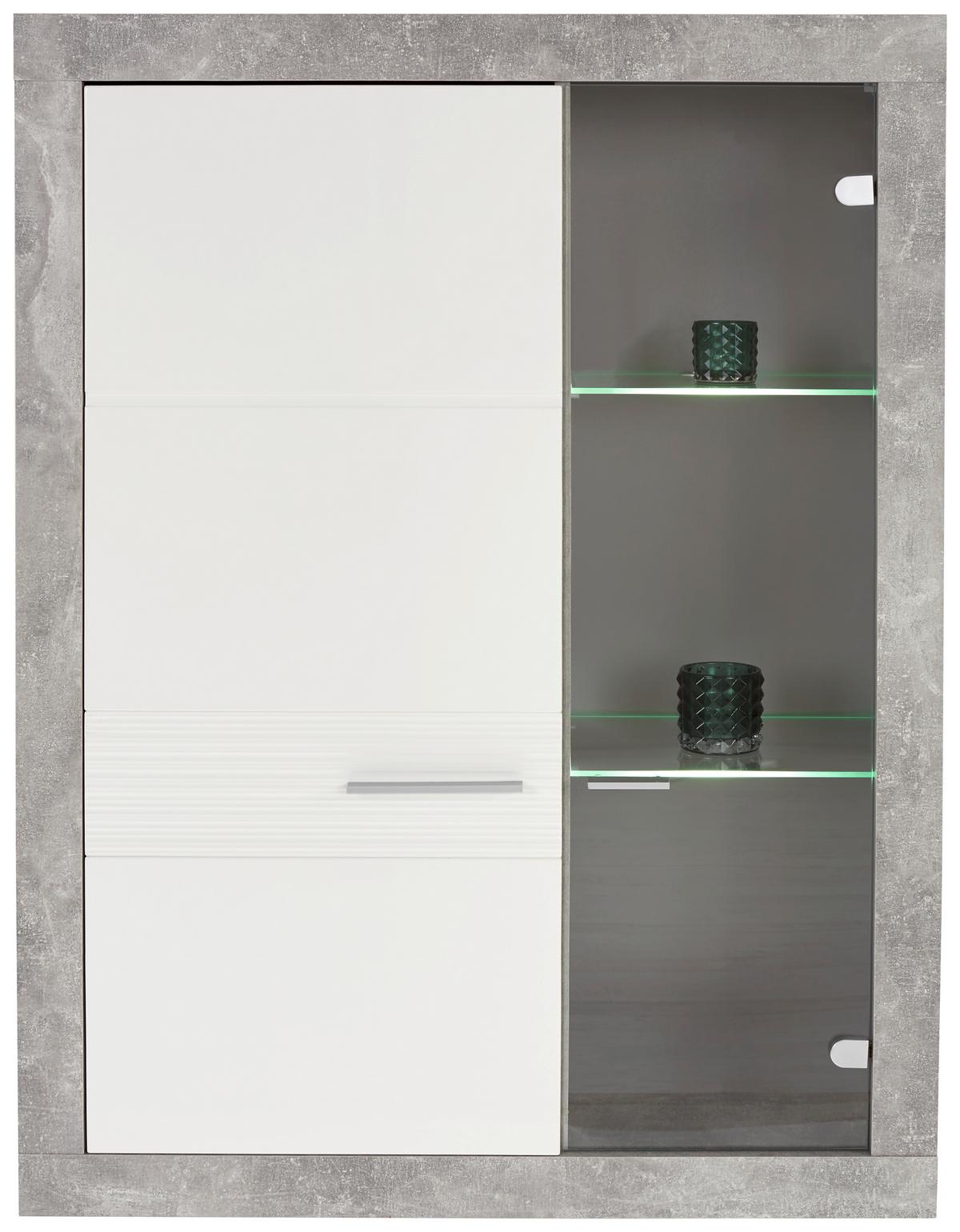 Vitrină Malta - alb/gri, Modern, material pe bază de lemn (96/132/35cm) - Modern Living