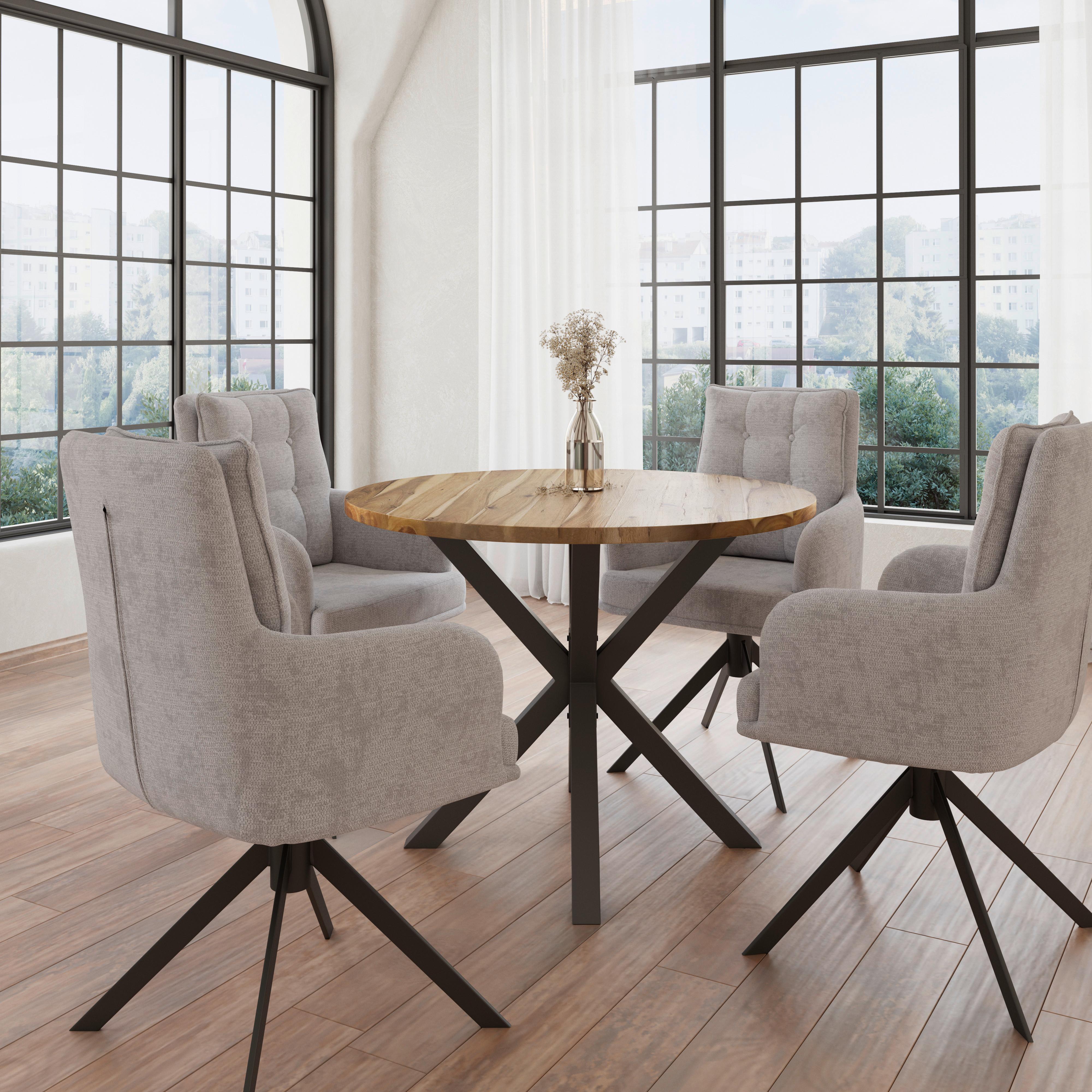 Esstisch rund Gemma Akazie massiv Ø ca. 100 cm - Schwarz/Akaziefarben, MODERN, Holz/Metall (100/76cm) - Bessagi Home