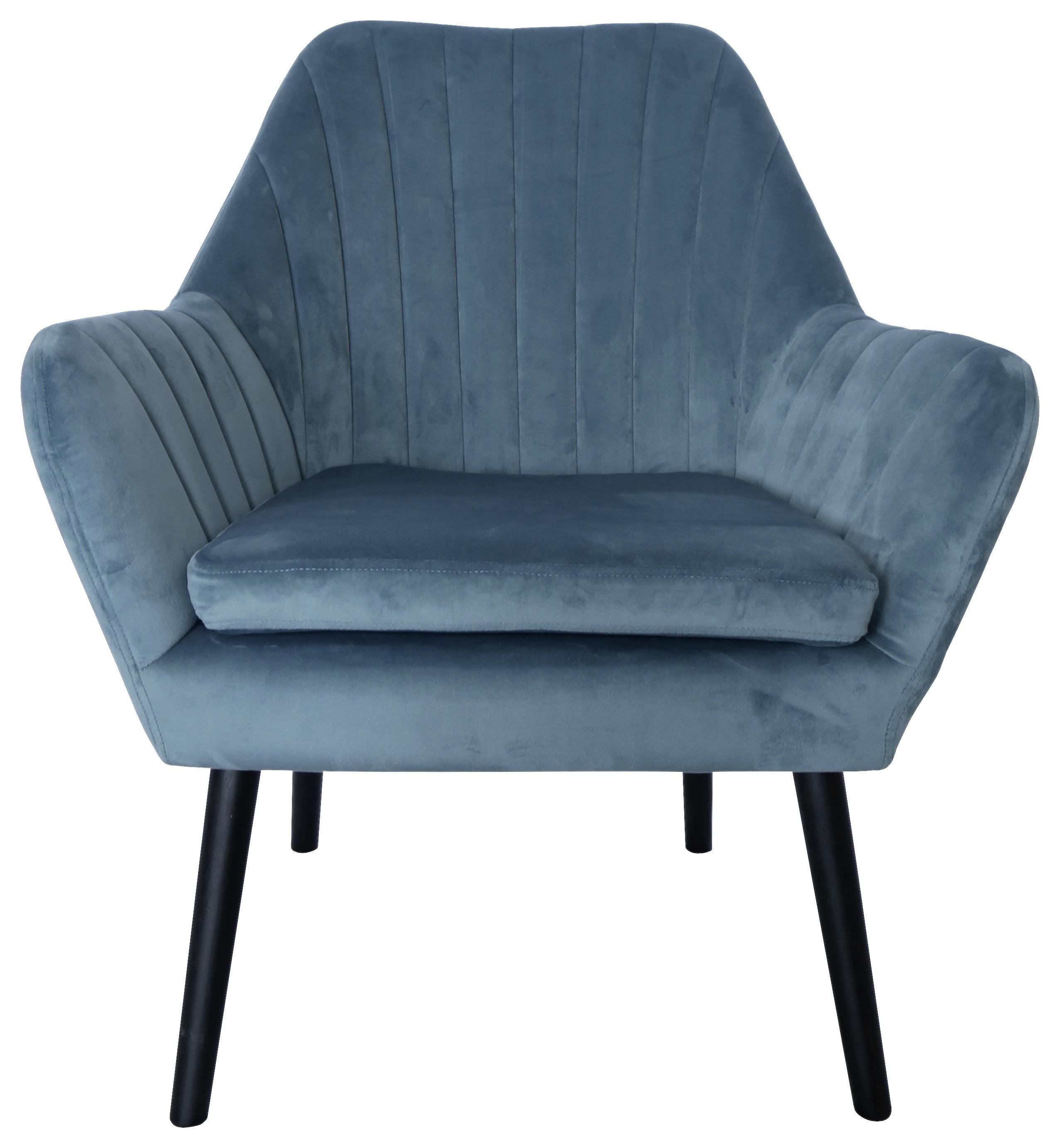 Sessel aus Samt in Blau - Blau/Schwarz, Modern, Holz/Textil (72/84/70cm) - Modern Living