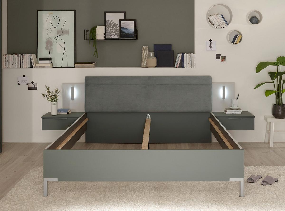 Set Kreveta I Noćnih Ormarića Modeste - boje kadulje/svijetlo siva, Moderno, drvni materijal (180/200cm)