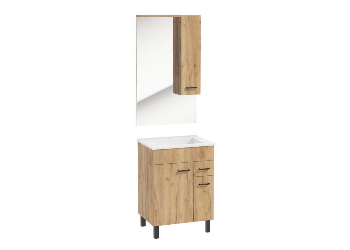 Mobilier de baie Catania - alb/culoare lemn stejar, Modern, ceramică/material pe bază de lemn (60/197/46cm) - Mömax