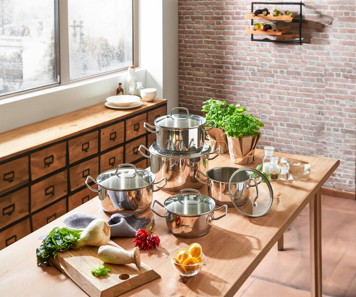 ZESTAW GARNKÓW PALMA - kolor stalowy/przejrzysty, Basics, metal/szkło - Homeware Profession.