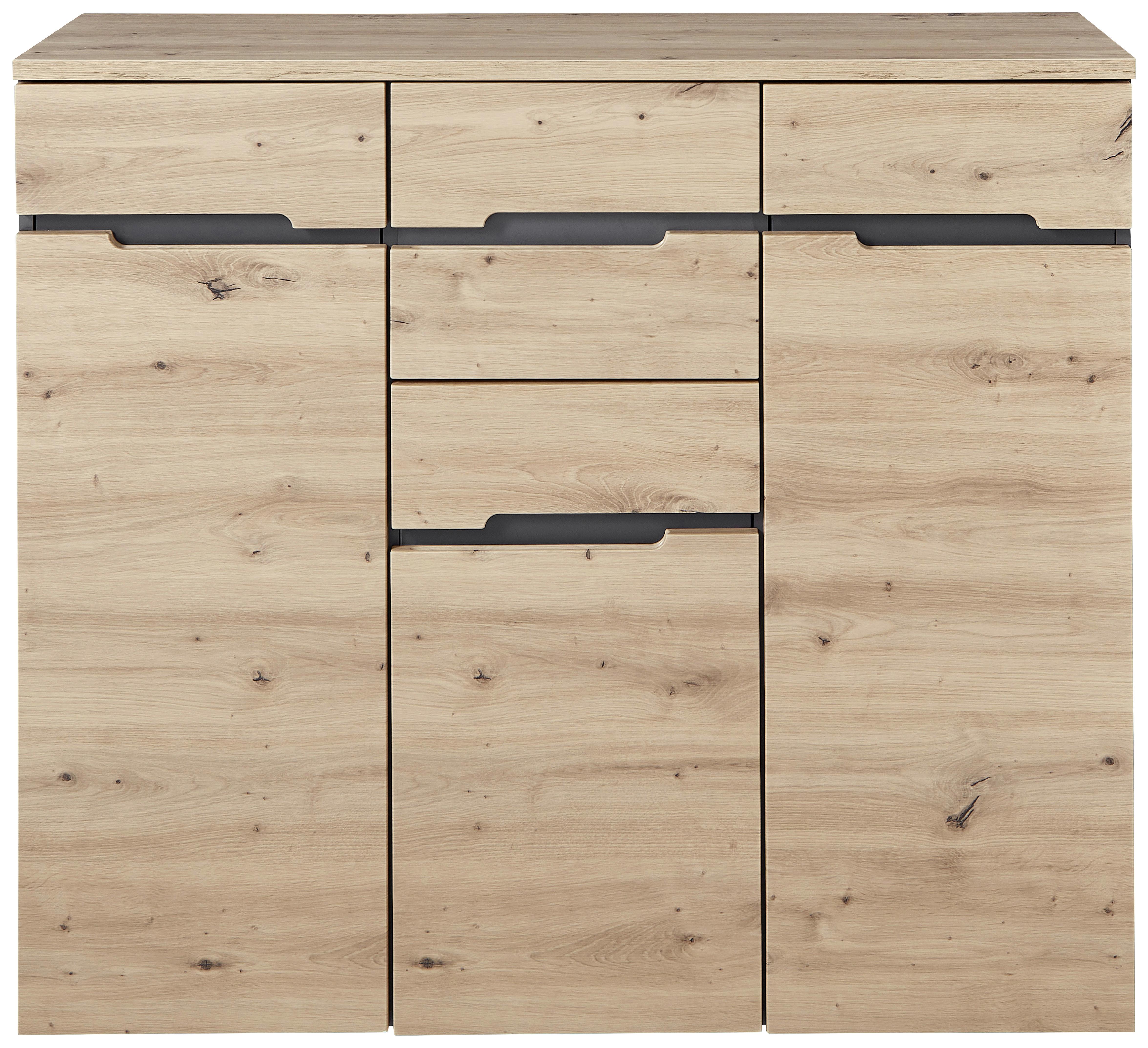 Kommode in Graphitfarben/Eiche Artisan - Silberfarben/Graphitfarben, Modern, Holzwerkstoff (120/107/38cm) - Mömax
