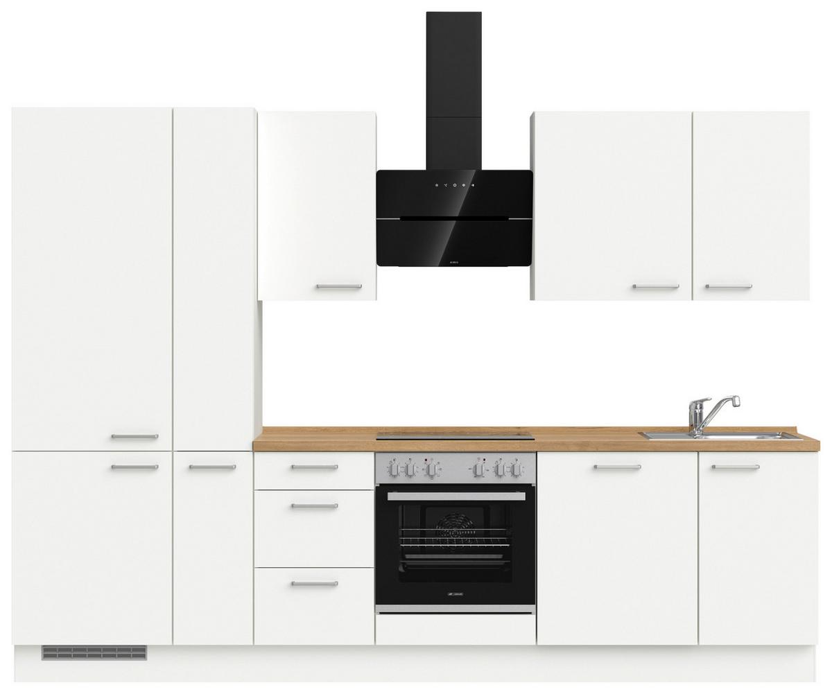 Küchenblock Touch High m. Geräten Weiß - Edelstahlfarben/Eichefarben, MODERN, Holzwerkstoff/Metall (300cm) - Nobilia