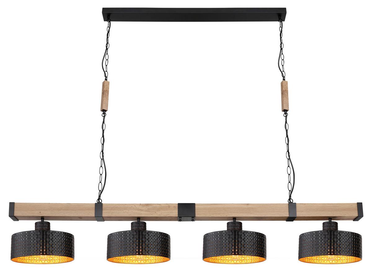 Hängeleuchte Rielly max. 60 Watt - Dunkelbraun/Goldfarben, Natur, Holzwerkstoff/Kunststoff (140/25/120cm) - Globo