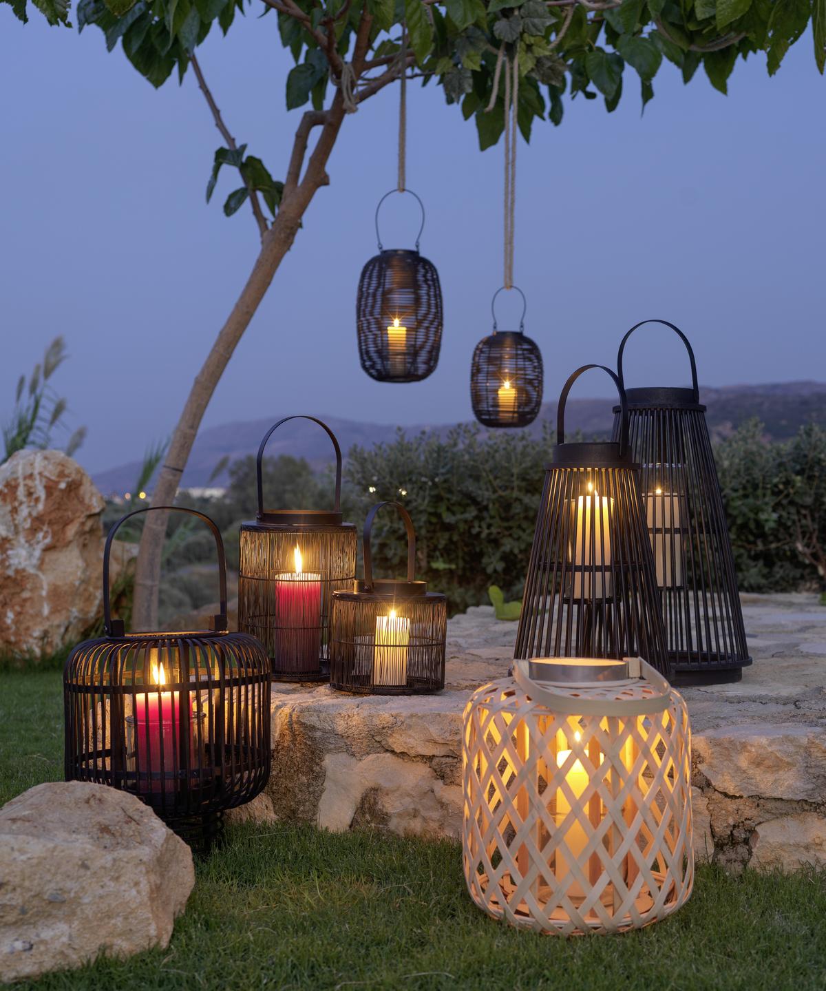 Lámpás Azije - fekete, Natur, műanyag/Üveg (20/28cm) - Zandiara