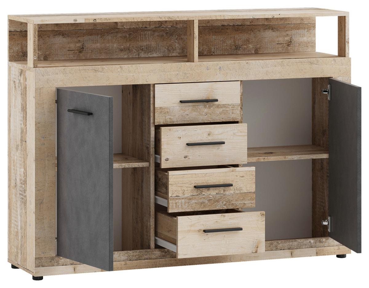KOMODA LUPO - kolor dębowy/antracytowy, Design, materiał drewnopochodny/tworzywo sztuczne (119/96/32cm) - MID.YOU