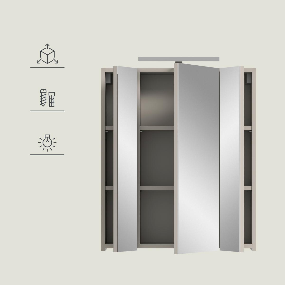 Spiegelschrank Ice Kaschmir - Trend, Glas/Holzwerkstoff (60/70/18cm) - MID.YOU