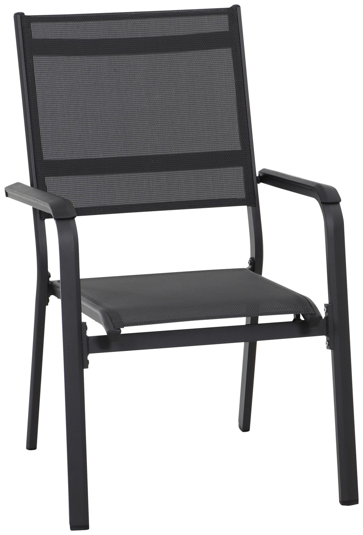 Gartensessel stapelbar Tesoro Aluminium/Textil - Anthrazit/Schwarz, KONVENTIONELL, Kunststoff/Textil (63/97/67cm) - Siena Garden