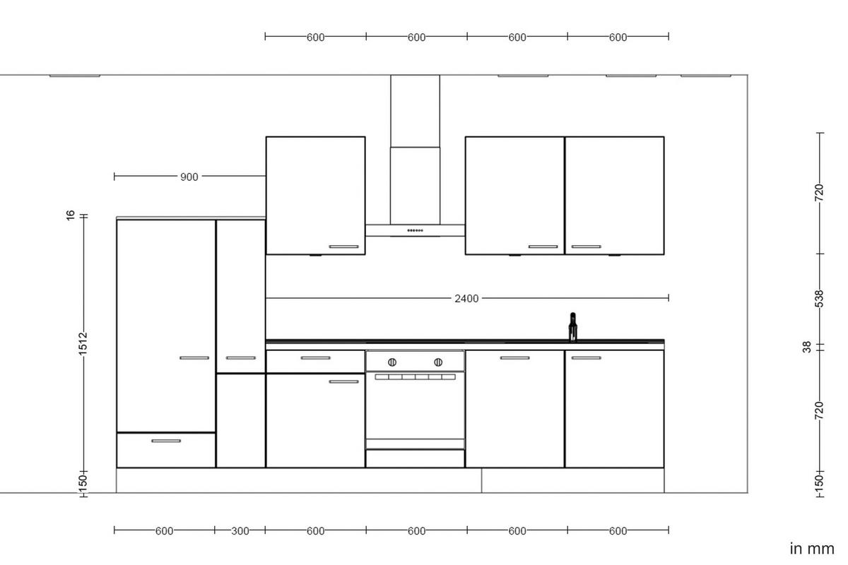 Küchenblock Flash Low m. Geräten Weiß Hochglanz - Edelstahlfarben/Eichefarben, MODERN, Holzwerkstoff/Metall (330cm) - Nobilia