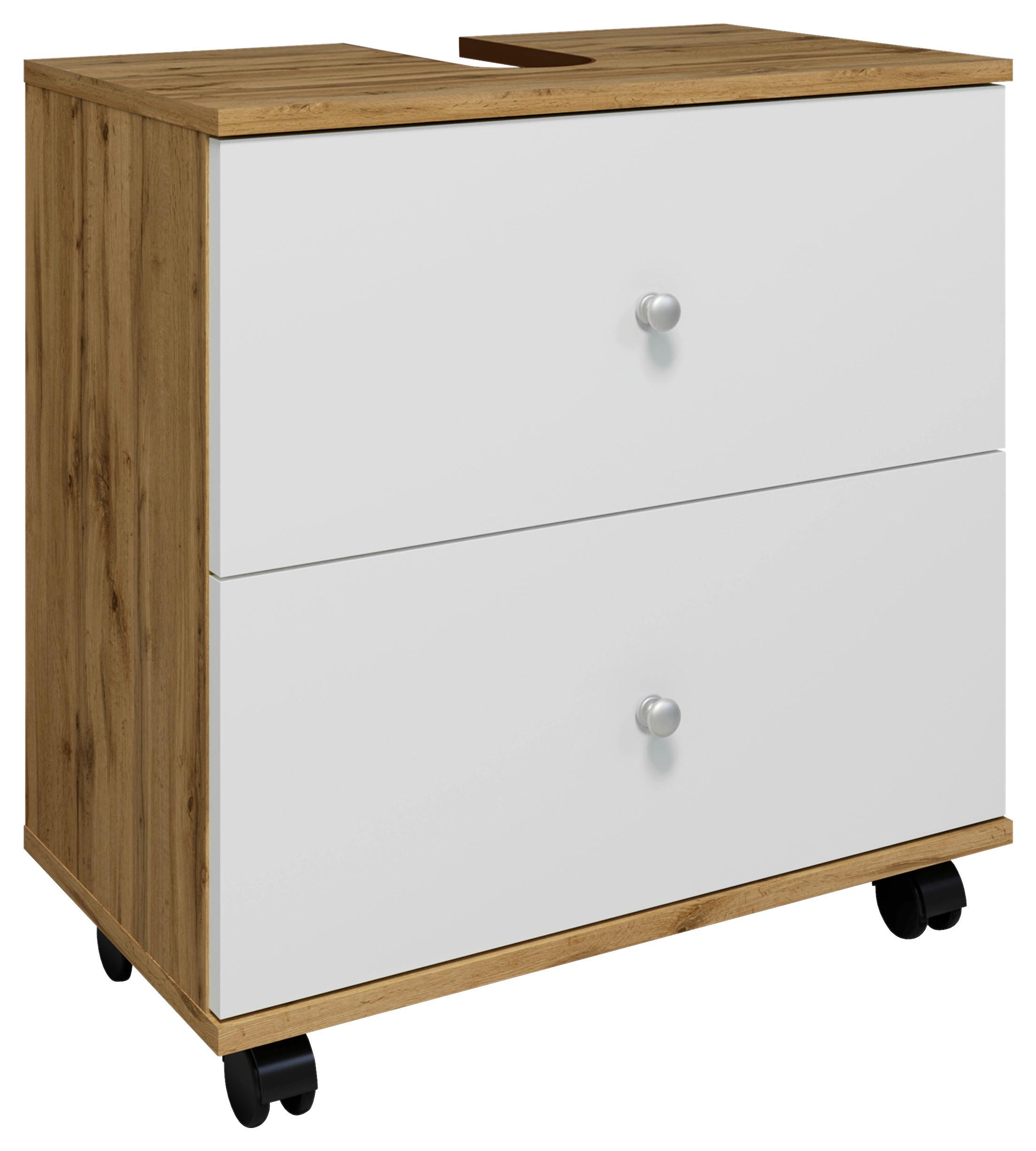 Omarica Za Pod Umivalnik Nilosi L, Bela, Barva Hrasta - srebrne barve/črna, Moderno, umetna masa/leseni material (60/61/33cm) - MID.YOU