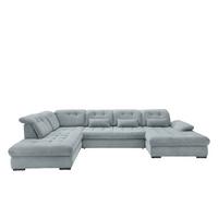 Wohnlandschaft Rigatti Hellblau Cord mit Bettkasten - Schwarz/Hellblau, MODERN, Textil/Metall (252/387/184cm) - Livetastic