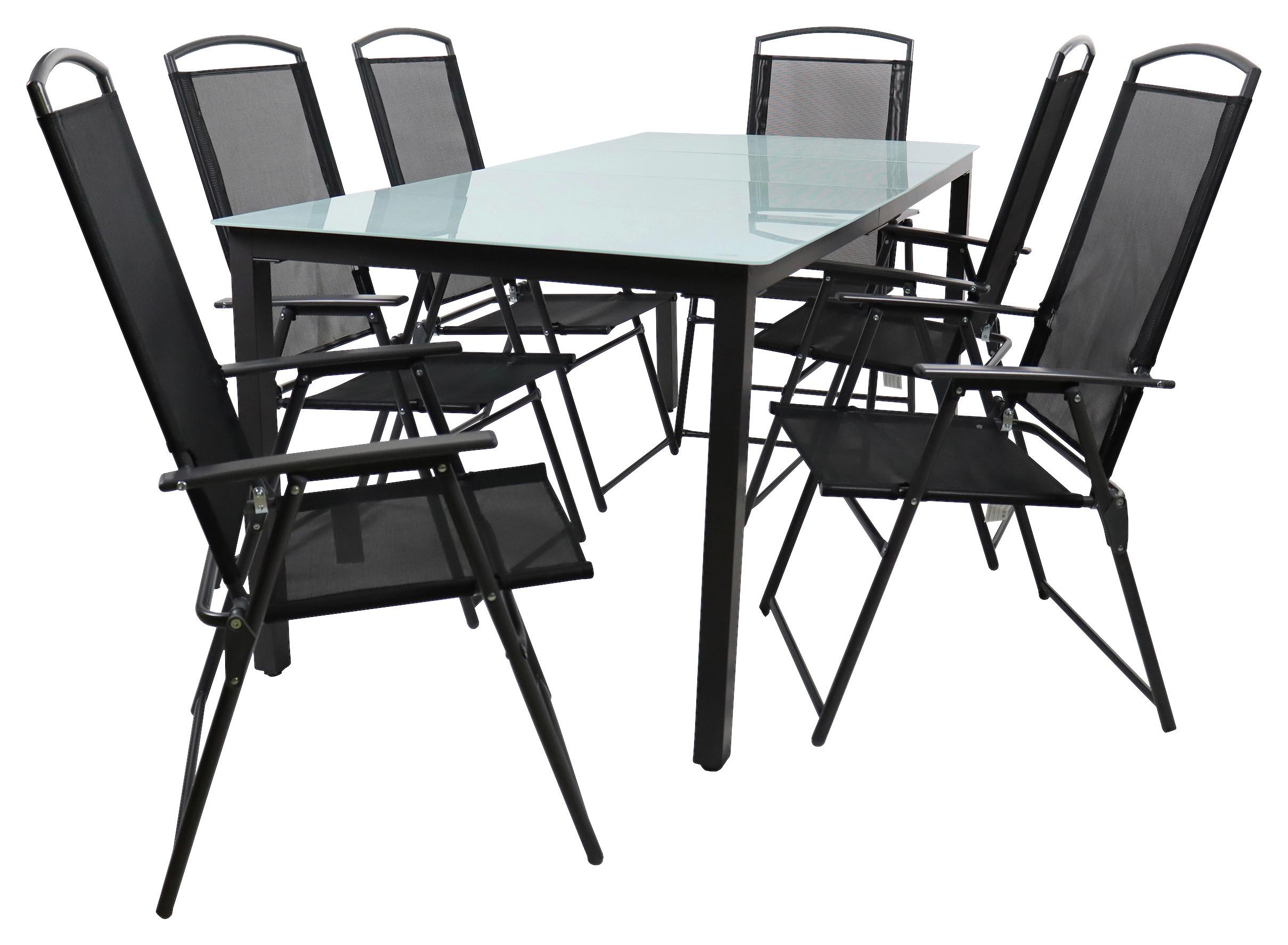 Gartentischgruppe Anthrazit 7-teilig - Anthrazit, Basics, Glas/Textil - Gardenson