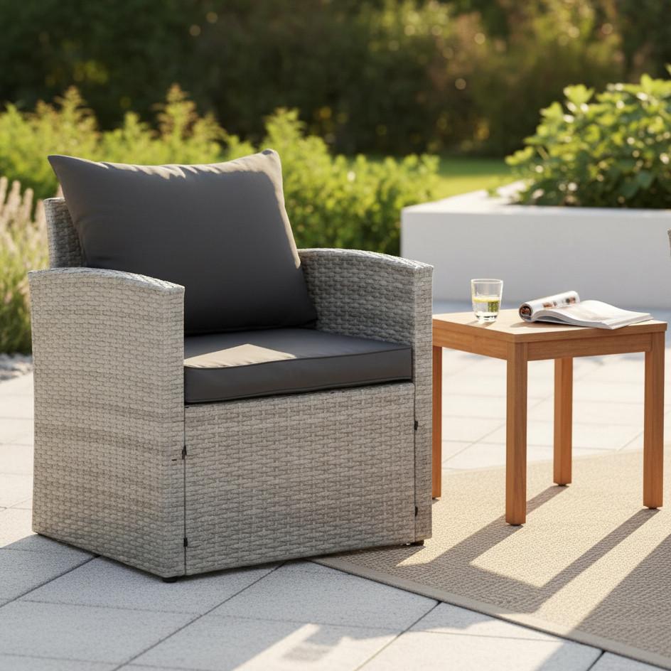 GARTENSET LANZAROTE - Grau, MODERN, Kunststoff/Textil (65/73/62cm) - Gardenson