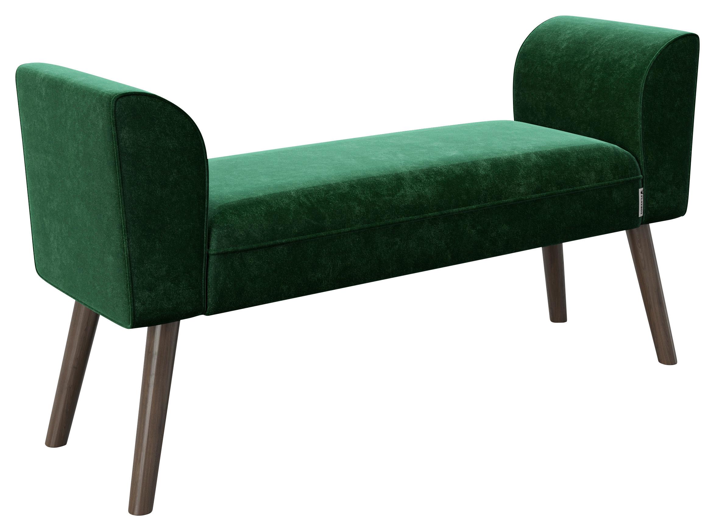 PLAYBOY Hockerbank Tiffany Samt Grün H: 54,50 cm - Walnussfarben/Grün, MODERN, Holz/Textil (92,7/54,5/30cm) - Playboy