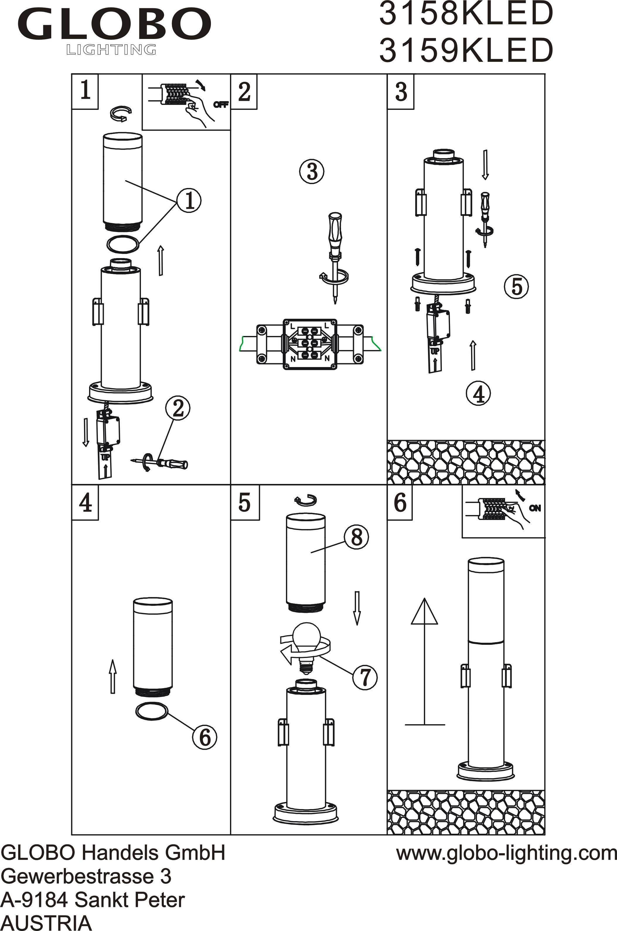 Podna Svjetiljka Vanjska 3159kled - opalna, Basics, metal/plastika (12,7/110cm) - Globo