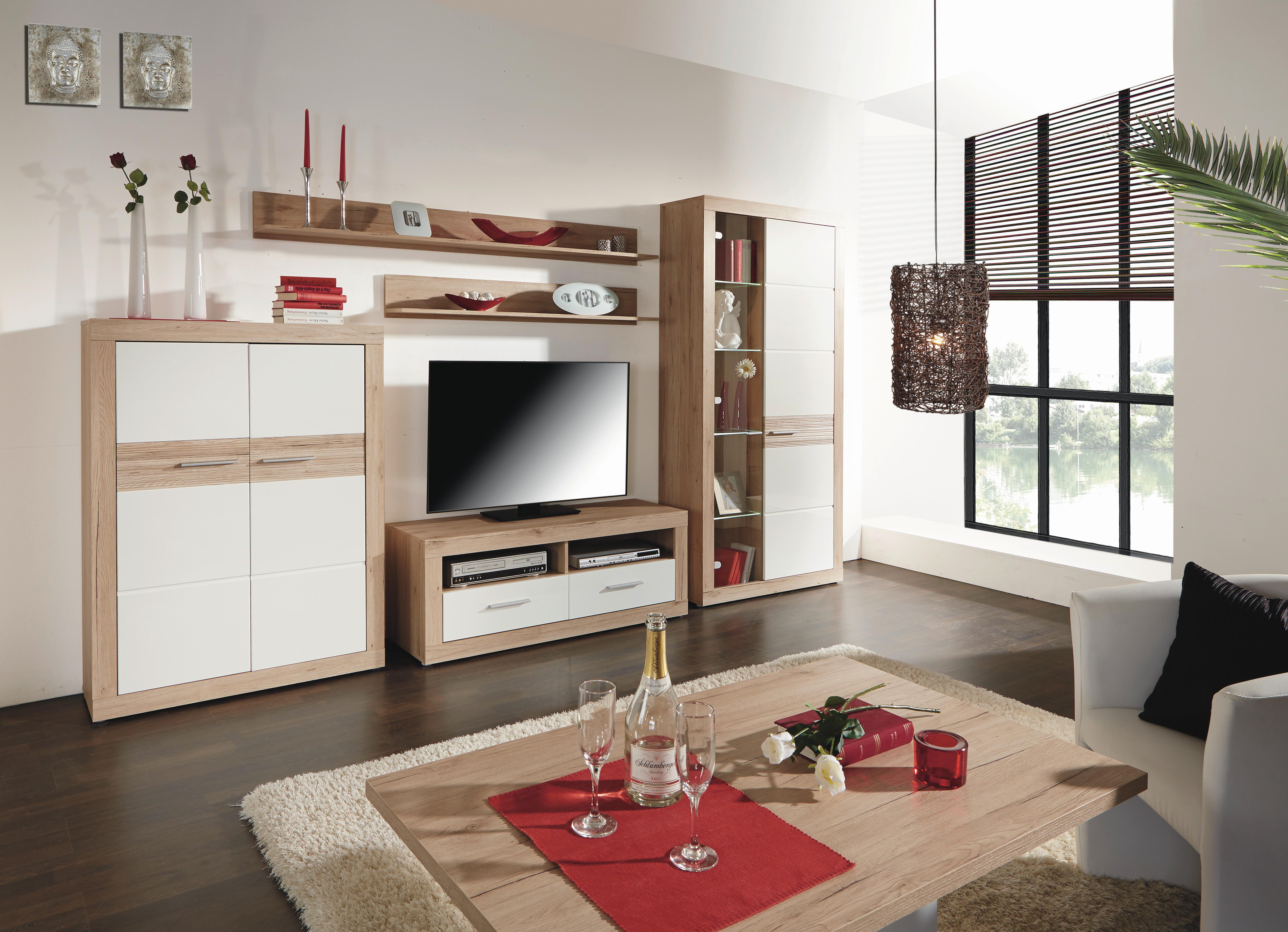 Element TV Malta - alb/culoare lemn stejar, Modern, lemn (128/50/42cm) - Modern Living