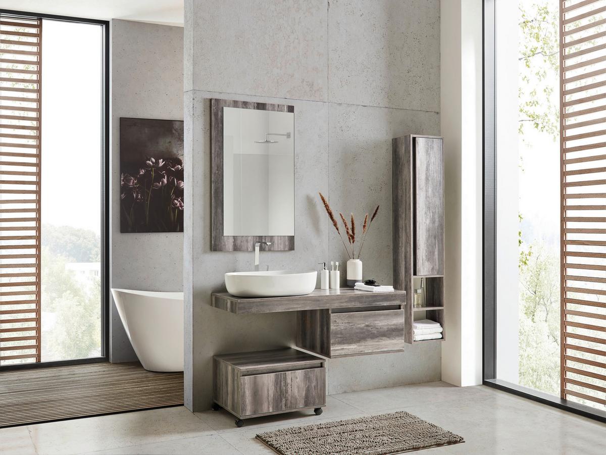 SZAFKA Z UMYWALKĄ JON - kolor naturalny/biały, Modern, materiał drewnopochodny/tworzywo sztuczne - Bessagi Home
