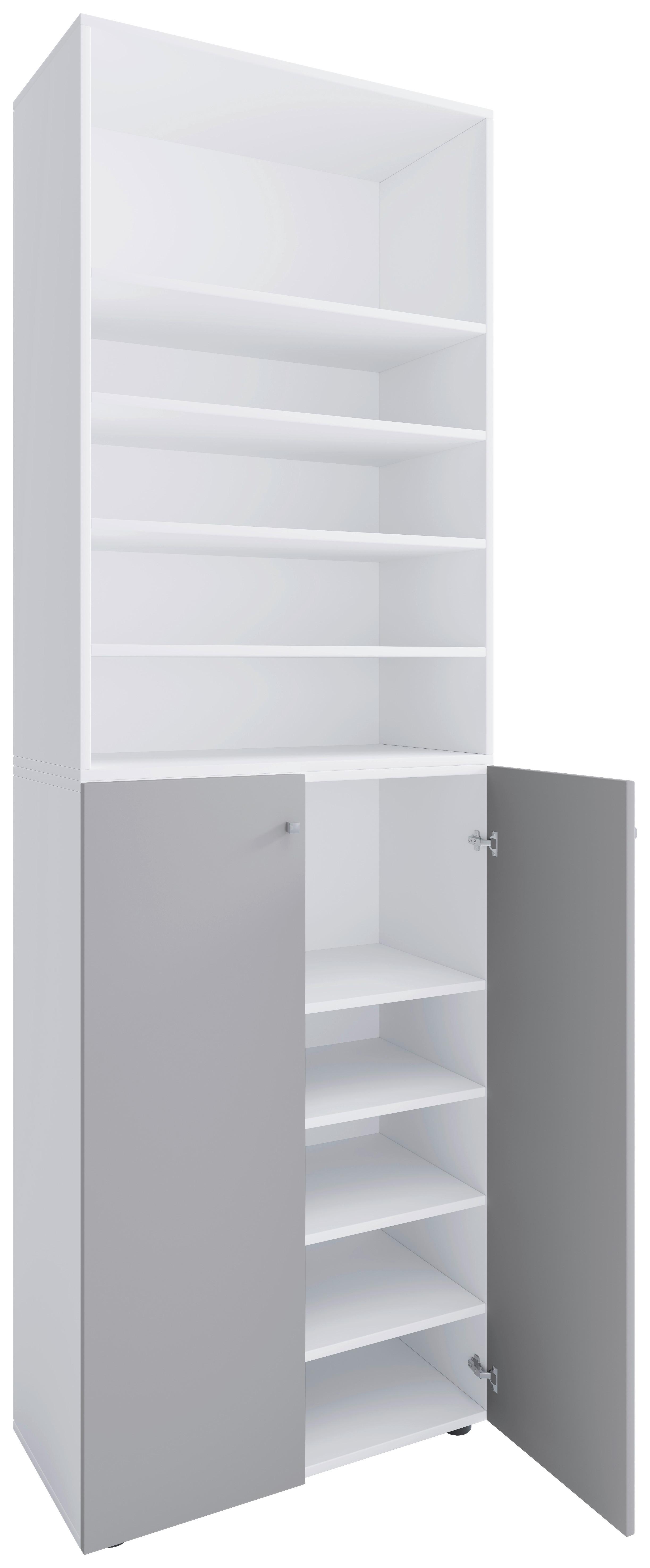 Schuhschrank LONA Grau/Weiß ca. 70x220x40 cm - Silberfarben/Schwarz, Design, Holzwerkstoff/Kunststoff (70/220/40cm) - MID.YOU